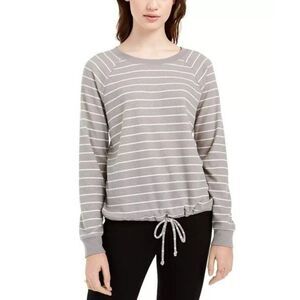 Ultra Flirt Womens Gray Striped Ditsy Dream Drawstring Hem Blouse Top Medium